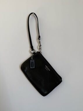 Coach Black Leather Zip Wristlet with Detachable Strap